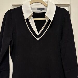 NWOT Adrianna Papell Black V-Neck Sweater with White Collar